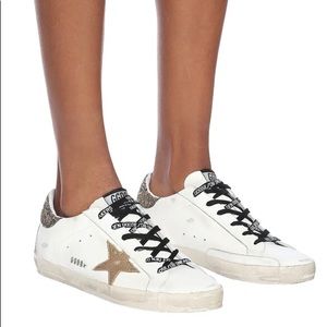 Golden Goose Superstar: White leather coco glitter gold star